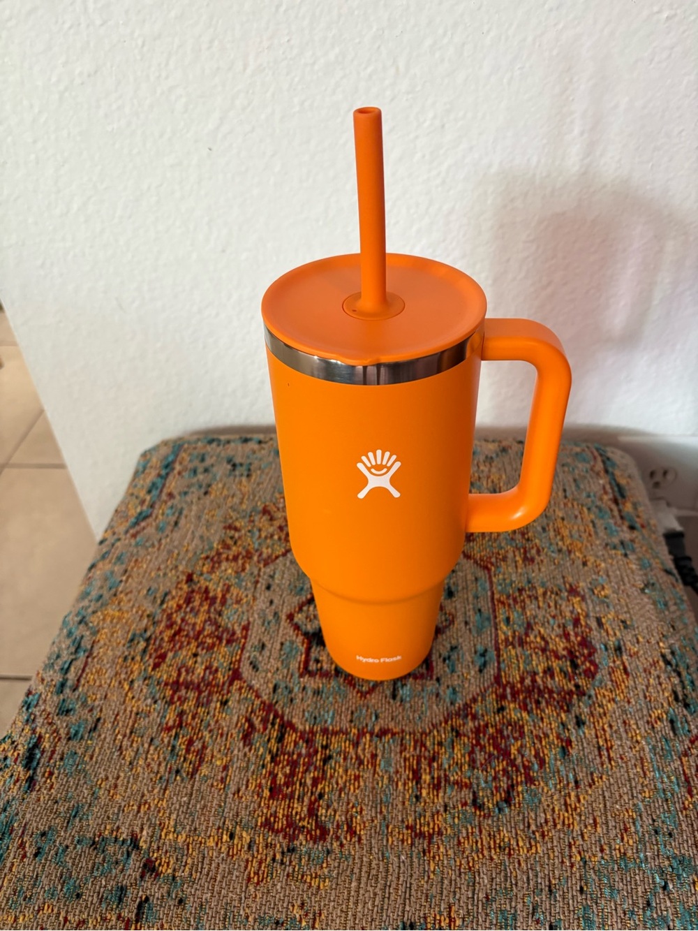 Hydro Flask Orange Insulated Travel Tumbler with Straw and Handle